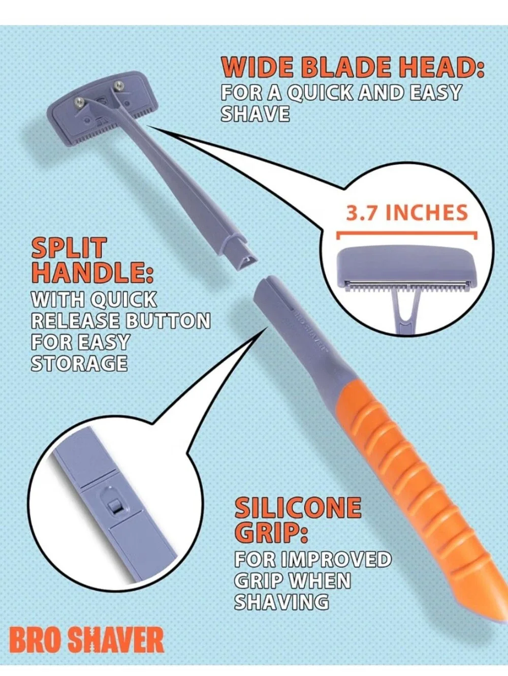 BRO SHAVER 3.0 Dual-Blade Back Shaver for Men +8 Blades